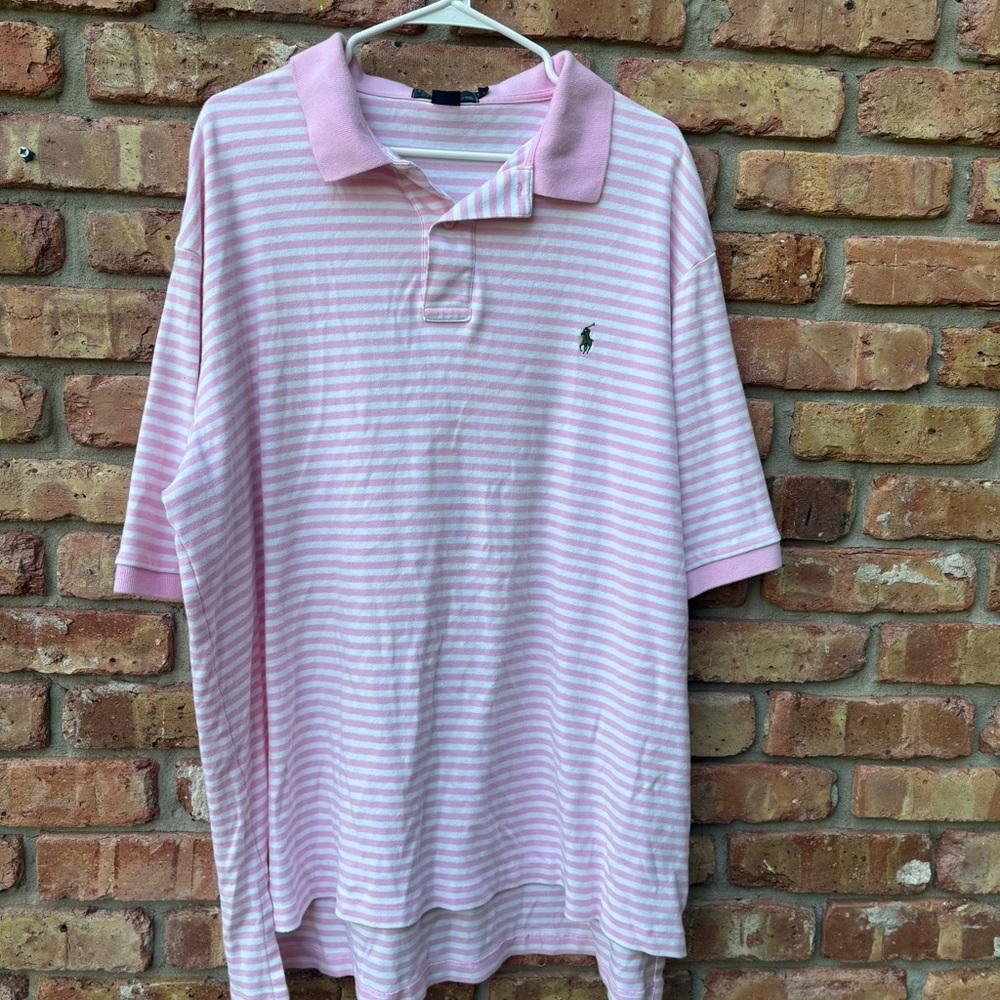 POLO RALPH LAUREN XLT SHORT SLEEVE STRIPED PINK WHITE SHORT SLEEVE SHIRT GUC